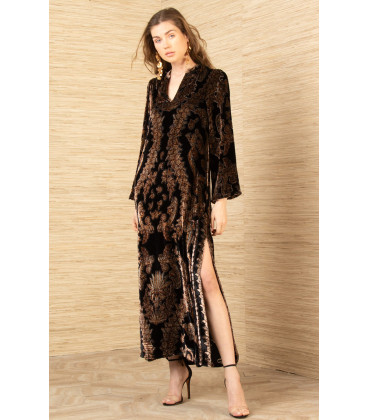 Velvet dress, long bell sleeves