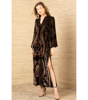 Velvet dress, long bell sleeves