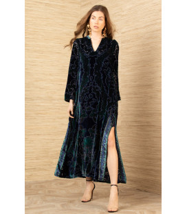 Velvet dress, long bell sleeves