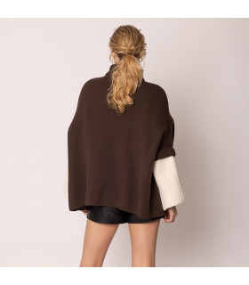 Ruana with high neck and button closure