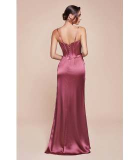 Vestido bustier de satén con cintura fruncida