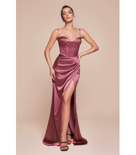 Satin bustier dress with gathered waist
