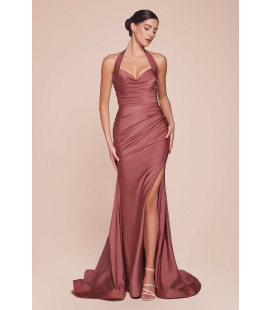 Satin dress with halter neckline
