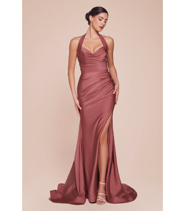 Satin dress with halter neckline