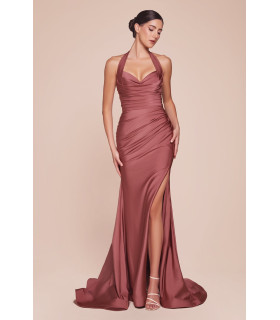 Satin dress with halter neckline