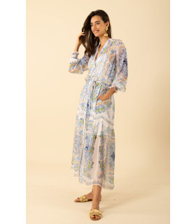 Vestido de manga larga con puños fruncidos