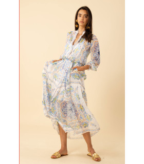 Vestido de manga larga con puños fruncidos