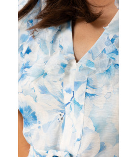 Vestido floral en organza de seda/lino