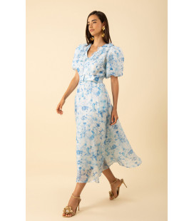 Vestido floral en organza de seda/lino