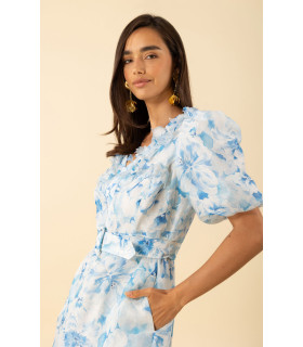 Floral dress in silk/linen organza