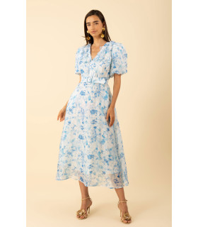 Floral dress in silk/linen organza