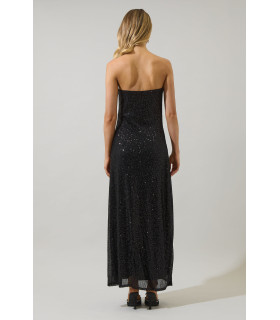 Vestido largo sin tirantes con lentejuelas