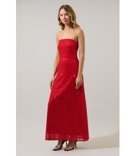 Strapless sequined maxi dress
