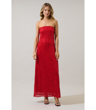 Strapless sequined maxi dress