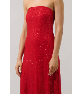 Vestido largo sin tirantes con lentejuelas