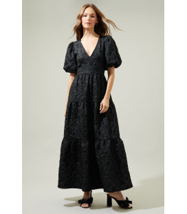 Vestido con escote en V y mangas abullonadas