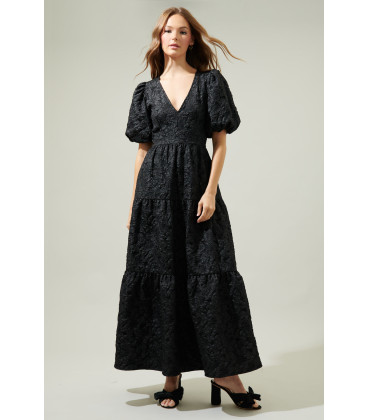 Vestido con escote en V y mangas abullonadas