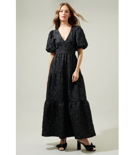 Dress with V-neck and puff sleeves