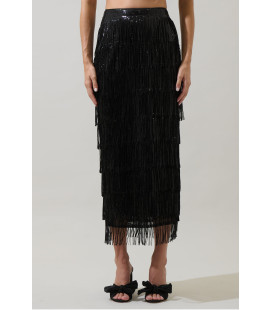 Long skirt with fringe and sequins