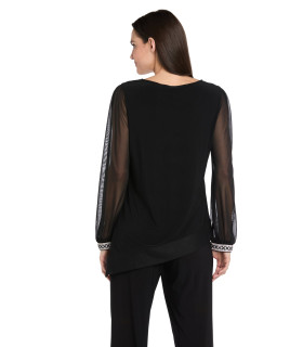 Asymmetrical blouse with long sleeves and shiny cuffs