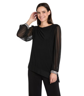 Asymmetrical blouse with long sleeves and shiny cuffs