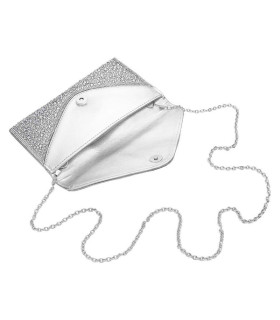 Bolso de mano tipo sobre de noche con solapa y tachuelas de piedras brillantes