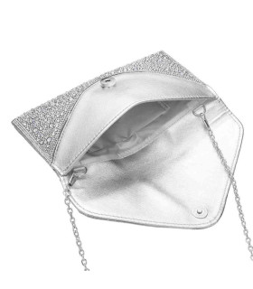 Bolso de mano tipo sobre de noche con solapa y tachuelas de piedras brillantes