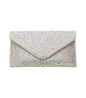 Bolso de mano tipo sobre de noche con solapa y tachuelas de piedras brillantes