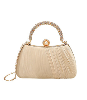 Bolso de mano con asa y cierre de perla adornado con diamantes