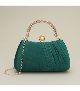 Bolso de mano con asa y cierre de perla adornado con diamantes