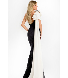 Ruched Gown With Oversized Shoulder Bow