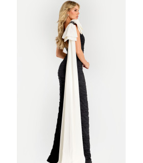 Ruched Gown With Oversized Shoulder Bow