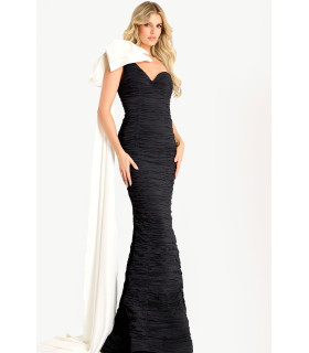 Vestido fruncido con lazo extragrande en los hombros