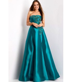 Strapless A-Line Gown with Intricate Floral Appliqué