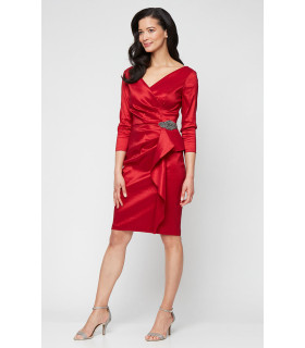 Dress with crossover neckline, decorative detail at hip.