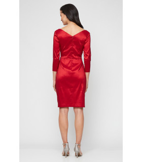 Dress with crossover neckline, decorative detail at hip.