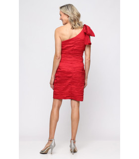 One-shoulder ruched dress with bow detail