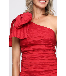 One-shoulder ruched dress with bow detail