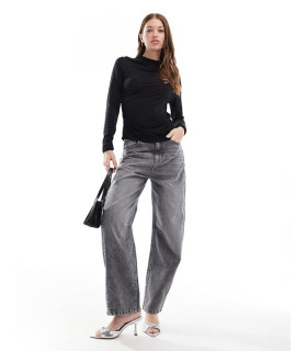 High neck, long sleeve top with gathered detail.