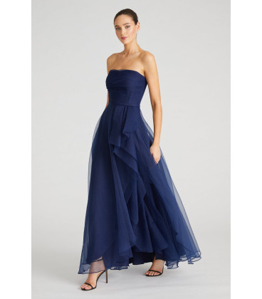 Strapless dress, cascading ruffle skirt