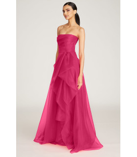 Vestido sin tirantes, falda con volantes en cascada