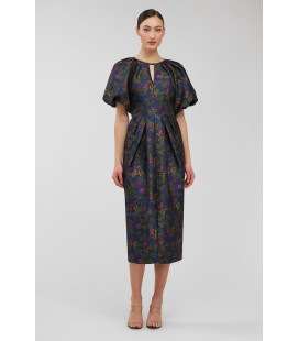 Dress with short puff sleeves