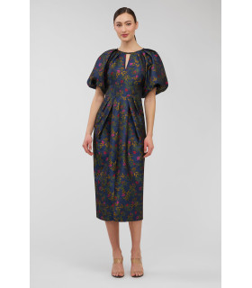 Dress with short puff sleeves