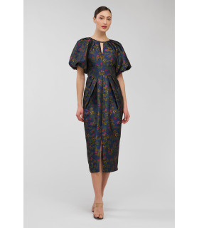 Dress with short puff sleeves