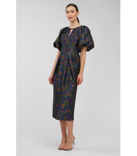 Dress with short puff sleeves