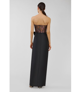 Strapless dress with metallic bodice and mikado skirt