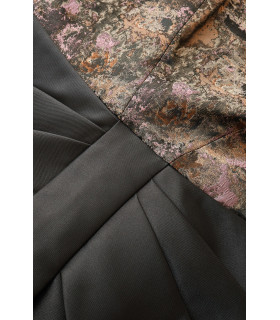 Strapless dress with metallic bodice and mikado skirt