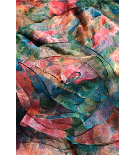 Strapless organza dress with rosette at the waist