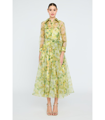 Vestido camisero de organza estampada