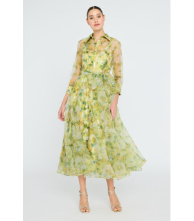 Printed organza shirt dress